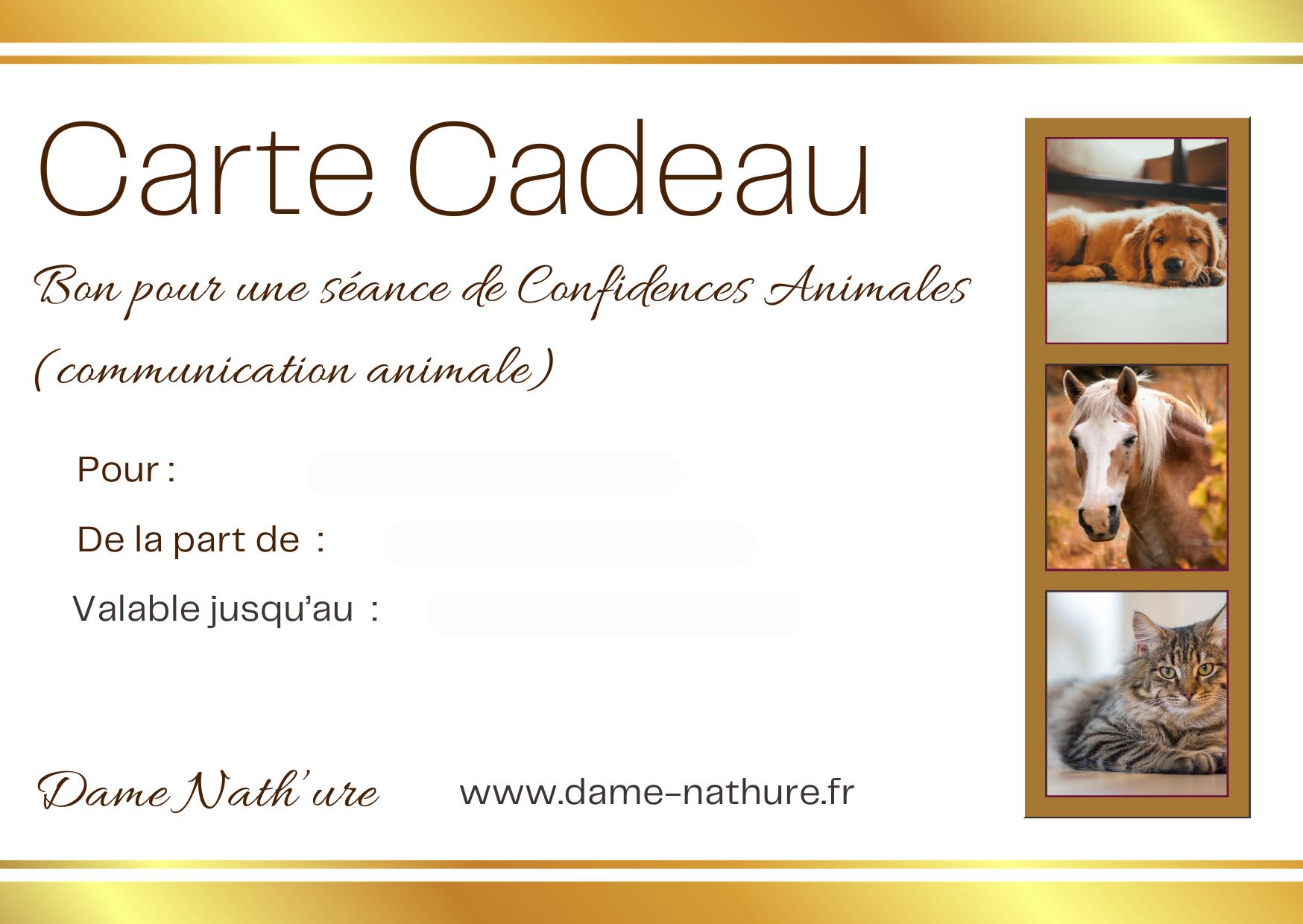 carte cadeau communication animale dame Nath'ure